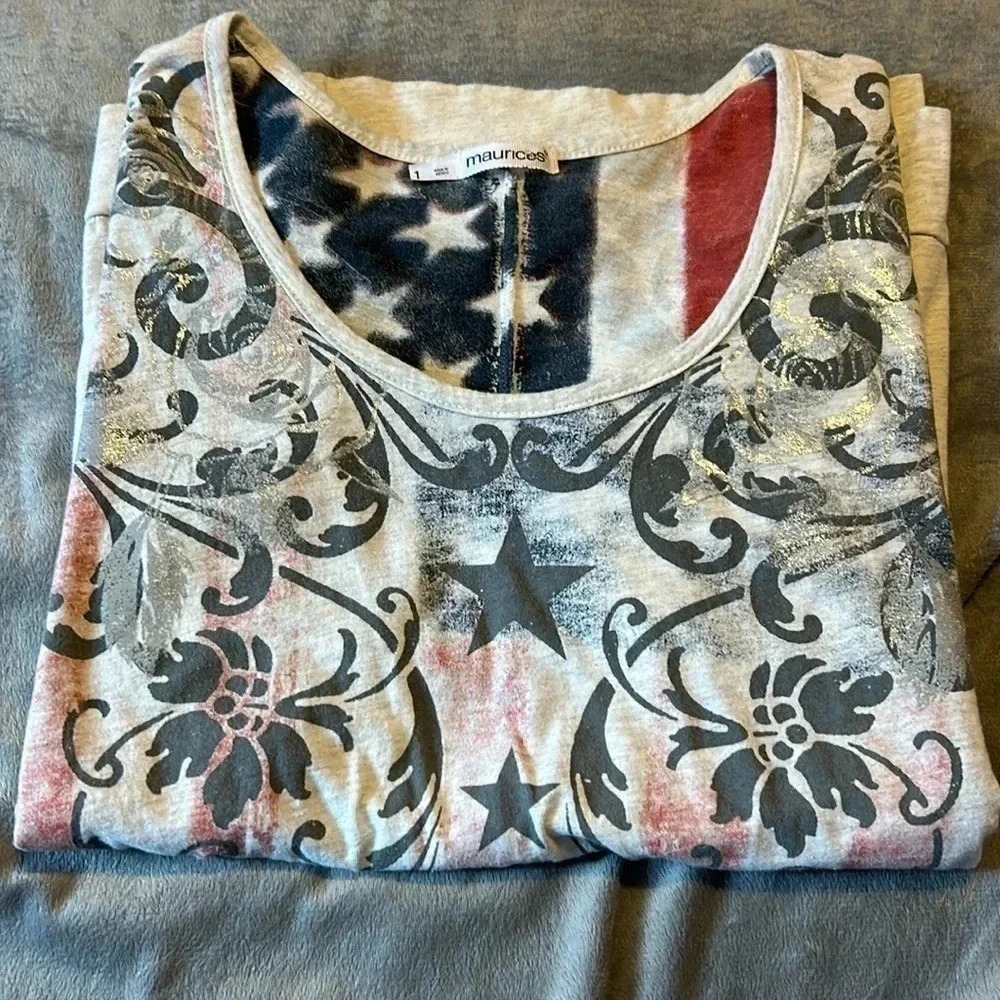 Maurices AMERICANA banded TEE SIZE 1 festive 4th of July